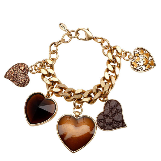 Goldtone Leatherette and Crystal Chunky Charm Bracelet - L' Ella Jewelry