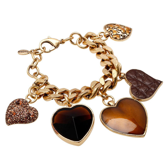Goldtone Leatherette and Crystal Chunky Charm Bracelet - Image #2