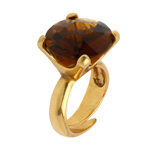 Goldtone Brown Stone Ring - Image #2